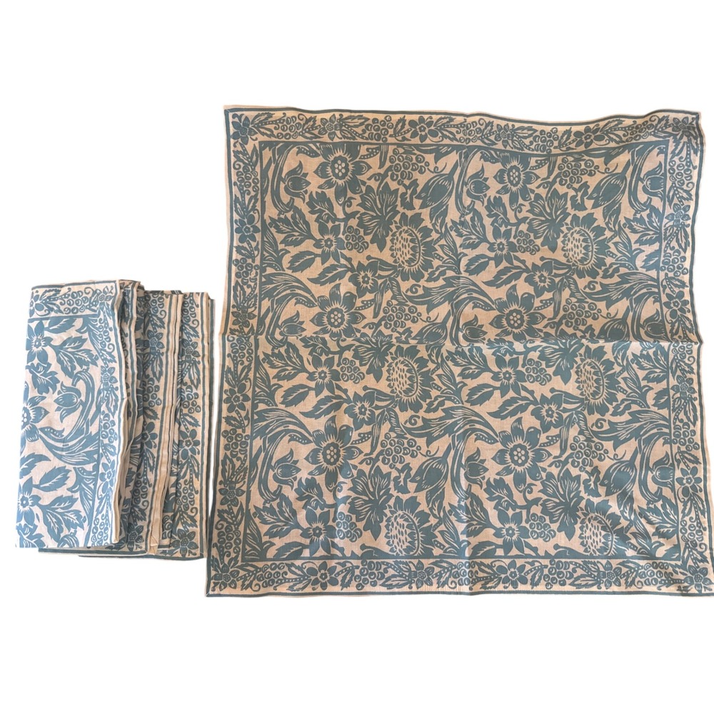The Painted Cottage Blue White Floral Block Print Cloth Napkins Set of 4 20x20